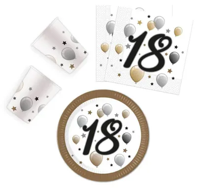 Produktbild von Geburtstag Milestone Happy Birthday 18 Party-Set mit 36 Teilen und 23 cm Teller