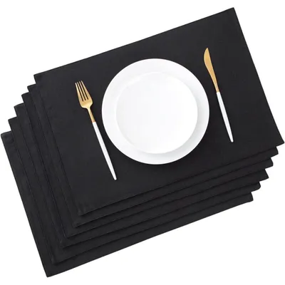 Immagine prodotto di Set di tovagliette lavabili, 6 pezzi, in tessuto, dimensioni 48 x 33 cm, colore nero