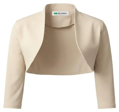 Produktbild von Bolerose Stretch Bolero Jäckchen Damen 3/4-Arm Stehkragen, Champagner, M