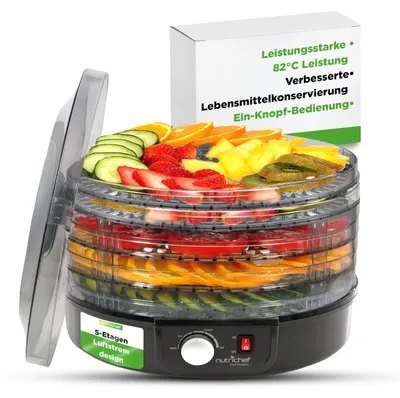Image de Nutrichef Déshydrateur 5 plateaux – Noir. Appareil de déshydratation sans BPA, idéal pour la viande, les fruits, etc