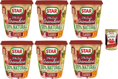 Produktbild von STAR Il Mio Brodo Granulare 100% Naturale Classico, 6x 150 g, reich an Geschmack, palmölfrei, Glutamatfrei, glutenfrei. Ideal zum Würzen Ihrer Rezepte + Italian Gourmet polpa 400g