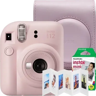Produktbild von Fujifilm Instax Mini 12 Sofortbildkamera-Set, Blossom Pink mit Abdeckung, 6-Positionen-Akyta-Rahmen und 1x10 Film