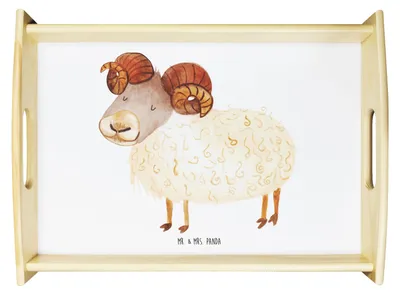 Produktbild von Mr. & Mrs. Panda Tablett Sternzeichen Widder - Weiß - Geschenk, Bock, Geburtstag April, Schafbock, Servier, März, Deko, holz, Dekotablett, sofatablett