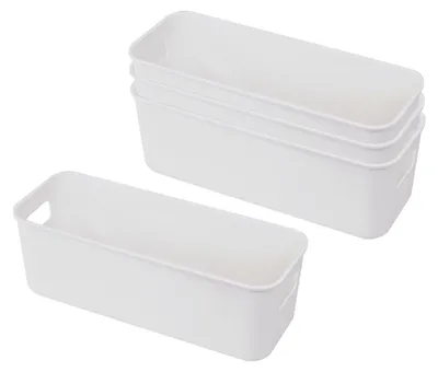Produktbild von 4-teiliges Aufbewahrungsbox-Set, Aufbewahrungskorb mit Griffen, Organizer-Box aus Kunststoff, Aufbewahrungsboxen für Küche, Bad, Küchenschrank, Kosmetik