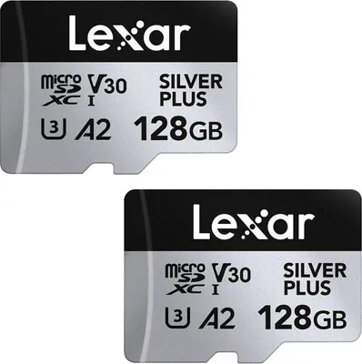 Image de LEXAR Carte microSDXC Silver Plus UHS-1 128Go R205/W150 V30 - Pack de 2