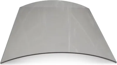 A single piece of curved glass, likely for a fireplace or stove, is shown against a white background.