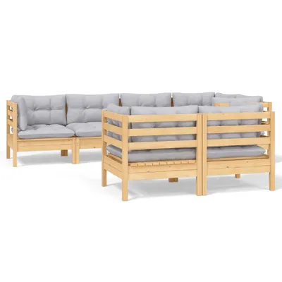 Produktbild von 7-tlg. Garten-Lounge-Set mit Grauen Kissen Kiefer Massivholz