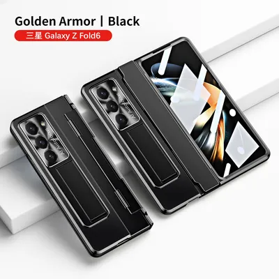 Obrázek produktu pro Pouzdro na Samsung Galaxy Z Fold 6 s ochranou displeje a objektivu, galvanizované pouzdro se stojánkem černé