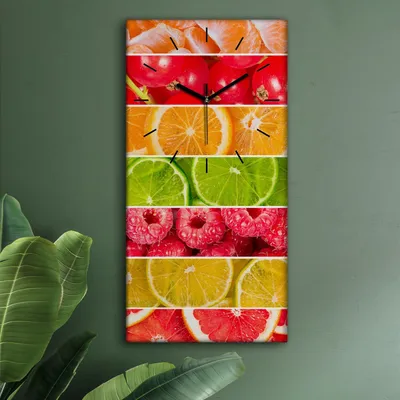 Produktbild von Wohnzimmer Leinwand Uhr Geräuschlos Küche 30x60 Farbige, Früchte, Motive, schwarze Zeiger