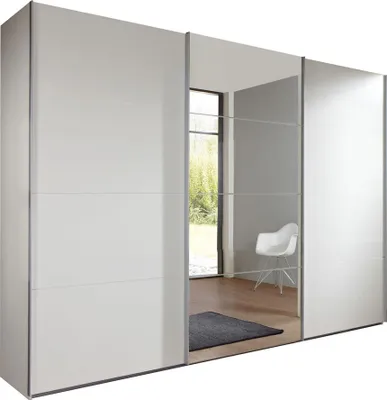 Image de Armoire à portes coulissantes Ernie Premium 270 x 65 x 210 cm, blanche avec miroir (18818)