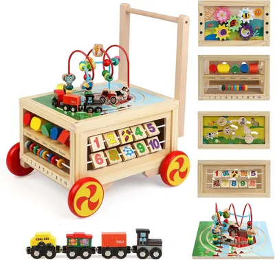 Produktbild von Aktivitätswürfel mit Rädern für Kinder, 8 Spiele, Holzspielzeug, für Kleinkinder