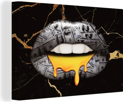 Produktbild von OneMillionCanvasses® - Leinwandbilder - 150x100 cm, Lippen - Geld - Abstrakt, Wandbilder Kunstdruck Wanddekoration