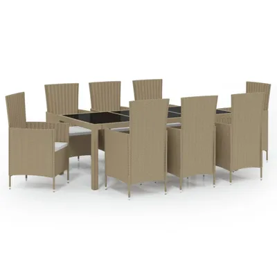 Produktbild von 9-tlg. Garten-Essgruppe mit Kissen Poly Rattan Beige