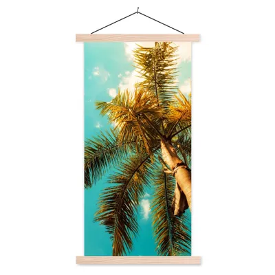 Produktbild von MuchoWow® Textilposter Palme - Sommer - Tropisch 40x80 cm mit holzfarbenen Rahmen - Wohnzimmer