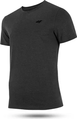 Zdjęcie produktu dla T-Shirt męski 4F Bawełniana koszula z krótkim rękawem Koszula basic z okrągłym dekoltem Koszula z krótkim rękawem Koszula sportowa Koszula funkcyjna Ciemnoszary S