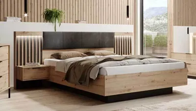 Image de Lit double Tally 160 x 200 cm, chêne Artisan anthracite