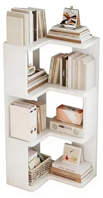 Image de Étagère d'angle, 3 niveaux, en bois, blanche, 40 cm