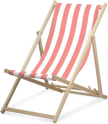 Produktbild von Liegestuhl - Breit gestreift - Aprikose - klappbar - aus Buchenholz - bis 95kg belastbar - 3fach verstellbare Lehne - Strandliege