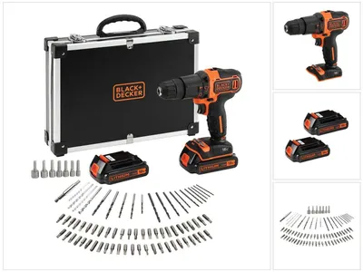 Zdjęcie produktu dla Black & Decker BDCHD18BAFC-QW, Wiertarka pistoletowa, Czarny, Pomarańczowy, 1400 RPM, 21000 bpm, 40 N·m, 1 cm