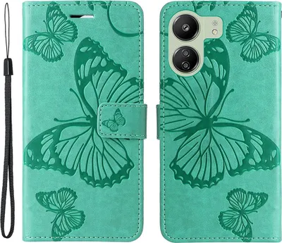 Produktbild von Xiaomi Redmi 13C / Poco C65 Hülle - Coverup Schmetterlinge Klapphülle - Mintgrün