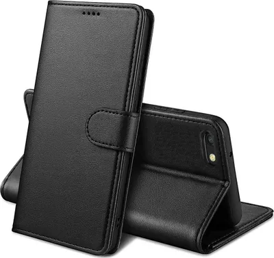 Image de Étui pour iPhone SE 2022 / SE 2020 / 7 / 8 - Portefeuille noir Rabat Magnétisé Rangement Cartes Étui pour téléphone portable Phonillico®