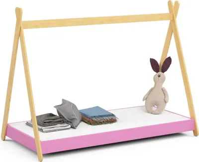 Image de Lit cabane pour enfant 80x180 ESMORIA - rose / marron