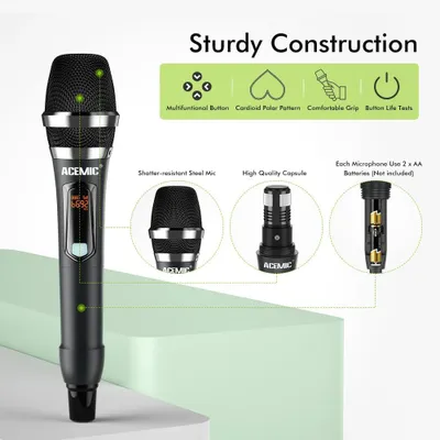 Zdjęcie produktu dla System mikrofonowy UHF bezprzewodowy - mikrofon bezprzewodowy, mikrofon do karaoke, mikrofon ręczny, zestaw mikrofonów