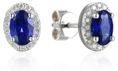 Produktbild von 585er Weissgold Ohrstecker Saphir 0,57ct./ 32 x Diamanten zus. 0,12ct.
