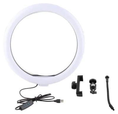 Immagine prodotto di Anello luminoso per selfie da 13 pollici con supporto per telefono, alimentatore USB a LED per streaming e fotografia di trucco