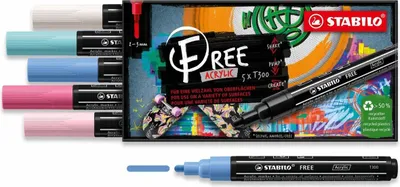 Produktbild von STABILO FREE Acrylic T300 Acrylmarker - 2-3 mm - 5er Pack - Candy