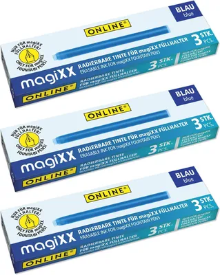 Produktbild von ONLINE magiXX Auswischbare Tintenpatronen – Set mit 9 Stück – Tintenpatronen für Füller – Wertpackung, Königsblau