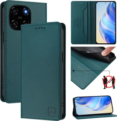 Obrázek produktu pro Kožené pouzdro pro Blackview Color 6, flipové pouzdro s přihrádkami na karty, peněženkou a stojánkem Tmavě zelená