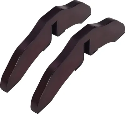 Two dark brown wooden feet for a pet gate or barrier, shown against a white background.