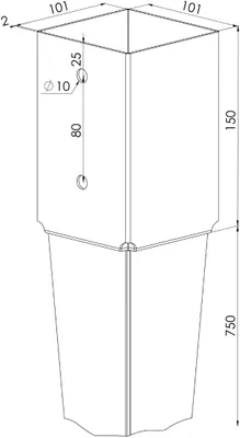 Produktbild von TRIBECCO®Pfostenträger Einschlagbodenhülse 101 x 101 mm Länge 900 mm Feuerverzinkt Einschlaghülse für Vierkantholzpfosten Bodenhülse Anker Stahl Bodenanker