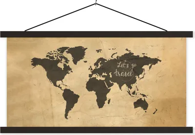 Produktbild von MuchoWow® Textilposter Weltkarte - Sprichwörter - Schwarz 120x60 cm mit schwarzem Rahmen - Dekoration Schlafzimmer