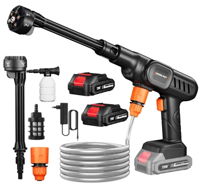 Image de Nettoyeur haute pression 6 en 1 - Pistolet à eau sans fil - 2 batteries (5 cellules) - Pour voiture, maison et jardin - Nettoyage
