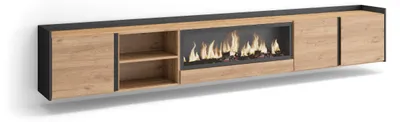 Produktbild von TV-Möbel Holzeffekt eiche schwarz 315x35x50cm Kamin mit Feuereffekt