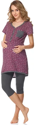 Produktbild von Bellivalini Damen Umstands Pyjama mit Stillfunktion BLV50-126 (Weinrot Sterne/Graphite, XL)