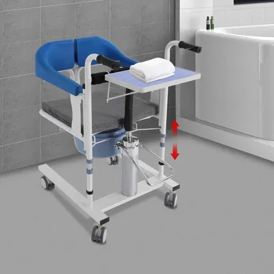 Immagine prodotto di Sedia per trasferimento pazienti - Sedia a rotelle/sedia da doccia idraulica - Pieghevole - Regolabile a 180° - Adatta per la doccia - Portata massima 100 kg - Bianca