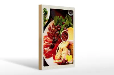 Produktbild von Holzschild Reise 20x30cm Spanien Europa Wurst Trauben Oliven