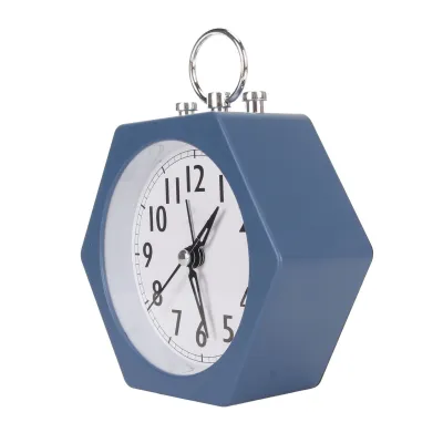 Imagen del producto de Despertador multifuncional con mecanismo silencioso, carcasa de metal, forma poligonal, mini despertador ideal para mesitas de noche, dormitorios, cocinas, oficinas, color azul