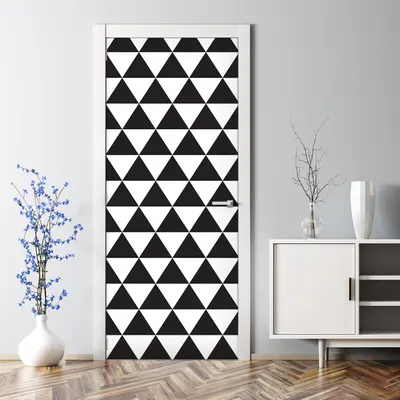 Produktbild von Dekorative Türtato Wandtattoo selbstklebend Klebefolie Türposter Dreieck Schwarz-Weiß 85 x 200 cm