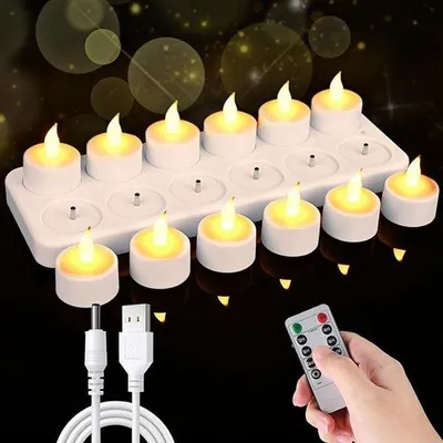 Produktbild von LED-Lichter - Set aus 12 Oplaaibaren LED-Lichtern mit Fernbedienung und Wackelvolumen Timer, , für Zimmer, Hochzeit, Halloween, Weihnachtsdeko