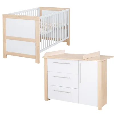 Produktbild von roba Kinderzimmerset 'Matilda', inkl. Baby-/Kinderbett 70 x 140 cm und Wickelkommode, lichtgrau