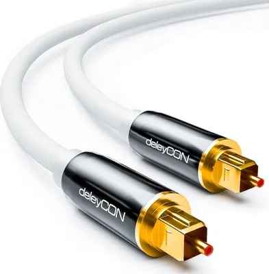 Produktbild von deleyCON 1,5m Optisches Digital Audio Kabel S/PDIF 2x Toslink Stecker LWL Lichtwellenleiter Kabel Metallstecker 5mm Flexibel - Weiß