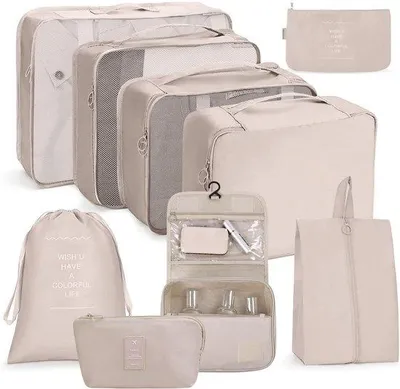 Produktbild von Famanu Reiseorganizer Set 9 Stück - Wasserfeste Packwürfel für Kleidung und Schuhe mit Schuhbeutel