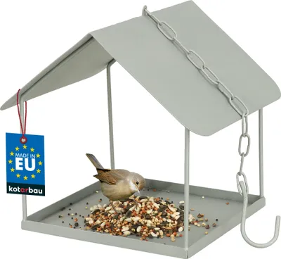 Immagine prodotto di KOTARBAU® Mangiatoia Per Uccellini Da Esterno Metallo 18x18x20,5 cm Grigio Mangiatoia Uccellini Selvatici Con Catena E Gancio