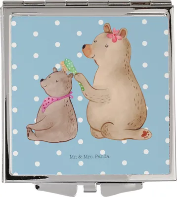 Produktbild von Mr. & Mrs. Panda Taschenspiegel Bär Kind - Blau Pastell - Geschenk, Handspiegel, Kosmetikspiegel, Muttertag, Mutter, Reisespiegel, Kleiner Spiegel, Familie