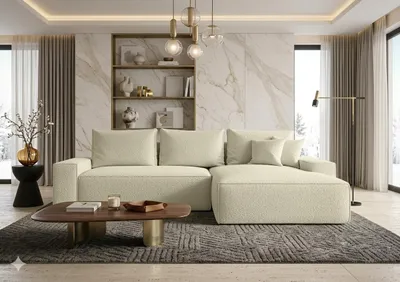 Produktbild von CORNERO Ecksofa mit Schlaffunktion CALIFORNIA in L-Form mit Bettkasten Sofa mit Schlaffunktion Couch mit Stauraum Hellbraun Ottomane rechts