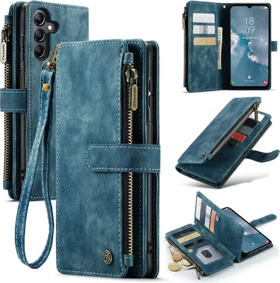 Immagine prodotto di Galaxy A14 5G Case, Flip Pelle Zip Stand Funzione Custodia protettiva per Samsung Galaxy A14 5G Blu